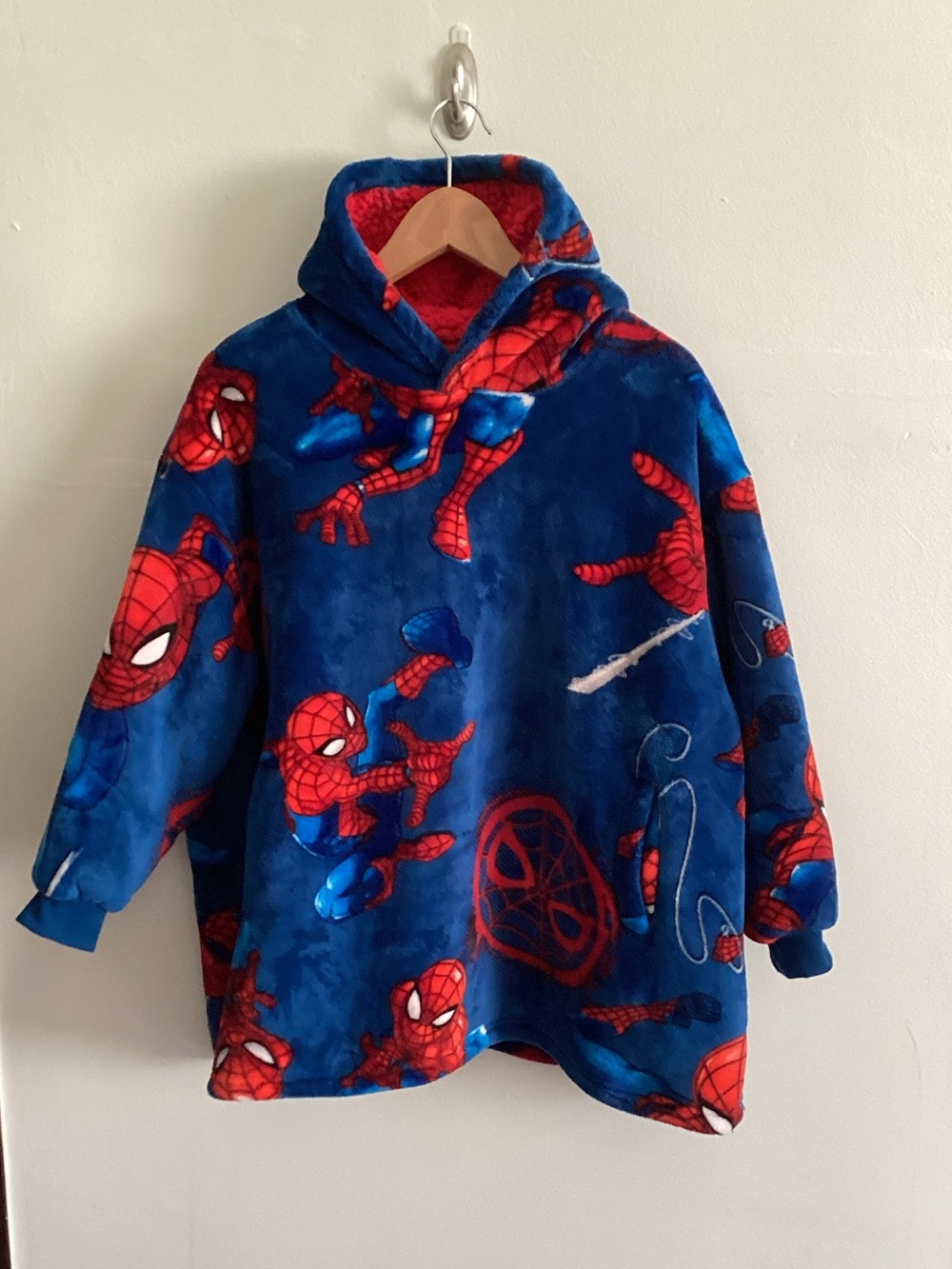 😴 Marvel Kids Spider-Man Plush Hooded Pullover - Blue & Red